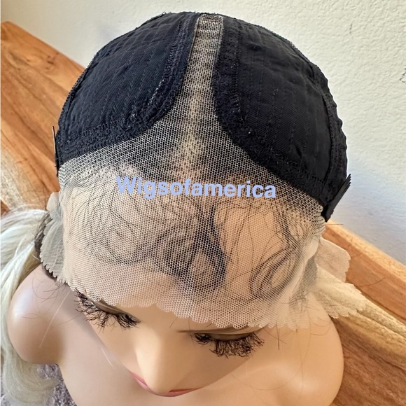 Golden blonde wig ombré black on roots26 inch long lace front middle part main image 8